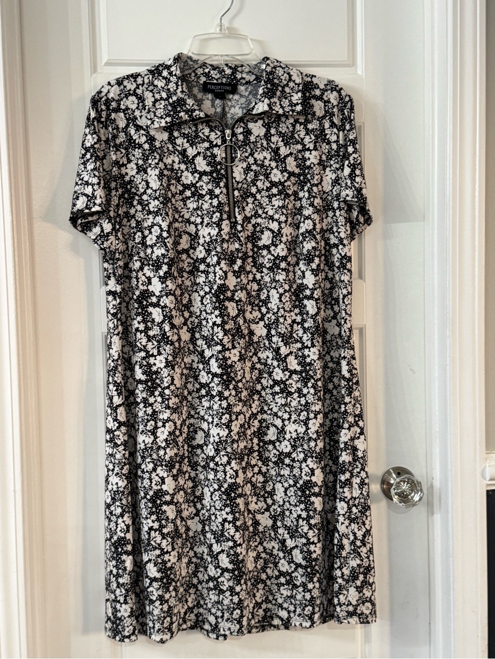 a new day Black & White Floral Polo Zip Midi Dress